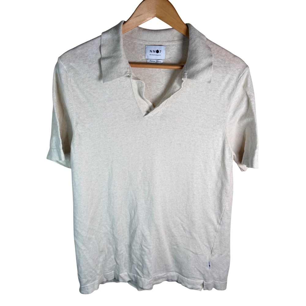 NN07 Ryan Polo 6311 Mens Medium Cream Cotton Linen Italian Yarn Knit Old Money